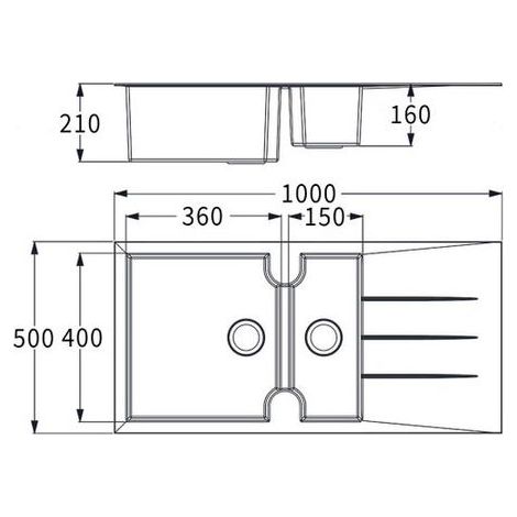 Kümbad – Évier résine noir moucheté 1 bac 1/2 – Évier à encastrer avec égouttoir réversible – Bonde incluse – Dimensions 1000x500mm