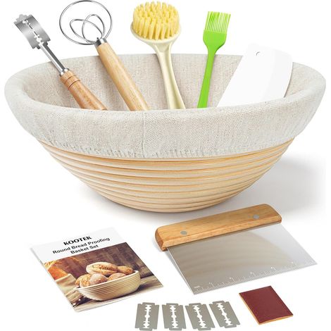 Set di cestelli per la fermentazione del pane - Set di avviamento rotondo da 23 cm - Accessori e utensili per la panificazione - Impastatrice - Raschietto - Accessori per la preparazione del pane fatt (1/5)