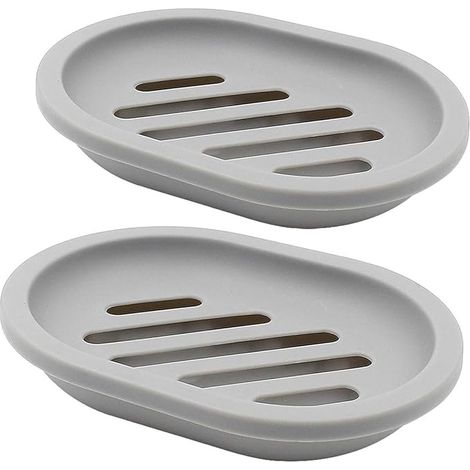 Lot de 2 porte-savons avec égouttoir, support de savon, économiseur de savon, nettoyage facile, séchage rapide, empêche le savon de ramollir (gris) (1/5)