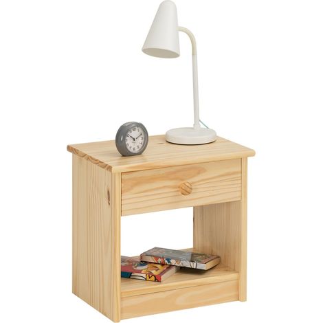 Idimex – Table de chevet en pin massif vernis naturel – 1 tiroir et niche ouverte – Assemblage facile avec notice fournie