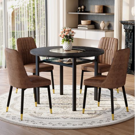 Ensemble repas rond 100 cm en MDF noir, avec 4 chaises, gain de place pour salon FloraGrace (1/5)
