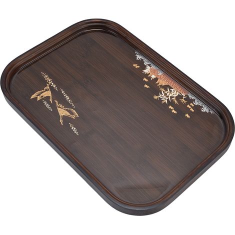 Plateau à thé en bambou, style japonais simple et élégant, en résine et noyer, idéal pour la maison. Forme carrée arrondie. (1/5)