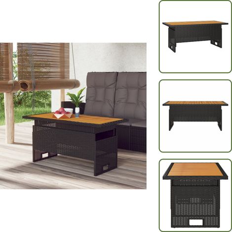 Ratán sintético - vidaXL Mesa jardín negra 100x50x43/63 cm madera maciza acacia y ratán - Mesa elevable