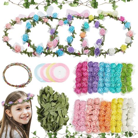 Lot de 12 couronnes de fleurs faites à la main - Kit de bricolage pour vos propres couronnes de fleurs - Accessoires pour cheveux - Cadeau pour mariage, anniversaire, fête, cadeau d'invités (1/5)