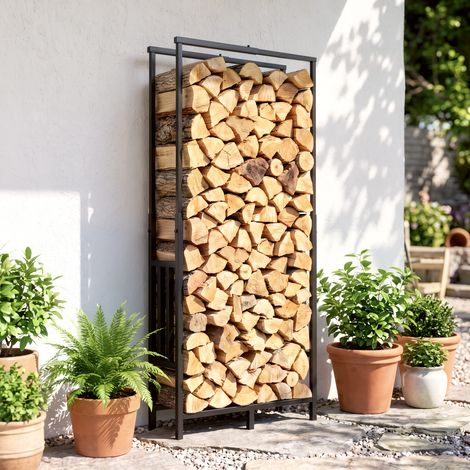 Range Bûches en Acier, Largeur & Hauteur Réglables, Étagère pour Bois de Cheminée, Charge 100 kg, 75,5x25x170cm, Noir (1/5)