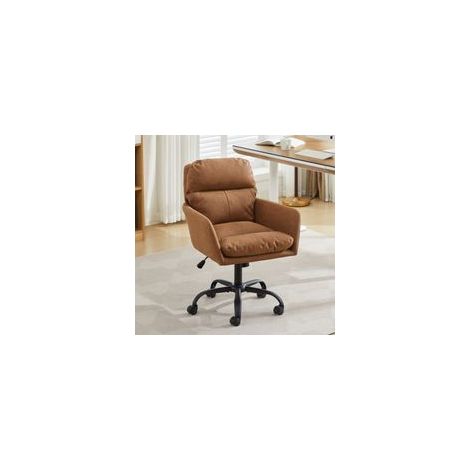Similicuir, matériau PU, base noire, réglable en hauteur, adapté au bureau, chambre, table de maquillage et autres environnements. Une chaise de bureau. Marron. (1/5)