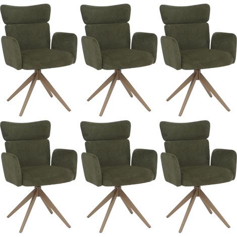 Juego de 6 sillas de comedor HHG-673, silla giratoria con retorno automático, tejido bouclé 350 g/m², Öko-Tex, verde, patas con aspecto de madera (1/5)