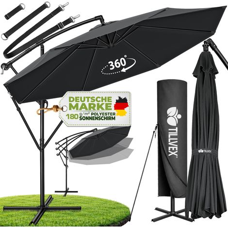 tillvex Ombrellone Antracite Ø 350 cm Ombrellone a sbalzo Ombrellone da giardino Ombrellone da mercato Manovella Balcone Alluminio Inclinabile Antracite - Ø350cm
