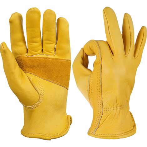 Gants de travail en cuir de vachette renforcé pour hommes et femmes, gants de jardinage résistants, taille L (1/5)
