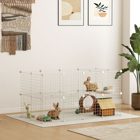 Cage parc clôture pour animaux domestiques enclos pour petits animaux modulable 2 niveaux fil en acier 146x73x73cm blanc (1/5)