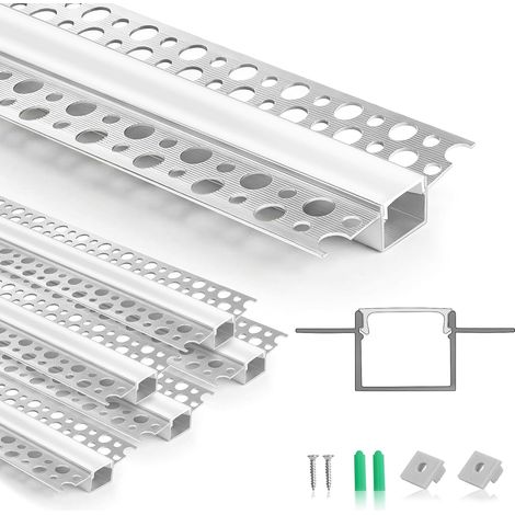 Profilé encastrable LED en aluminium pour cloison sèche - 6 x 1 m - Avec diffuseur de lait - Profilé de plafond pour bandes LED de 1 à 13 mm - Éclairage linéaire indirect pour salon et (1/5)