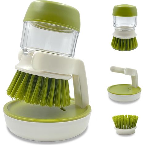 Brosse à vaisselle avec porte-savon, égouttoir et base de rangement, facile à nettoyer, ustensiles de cuisine, verte-AquaForge (1/3)