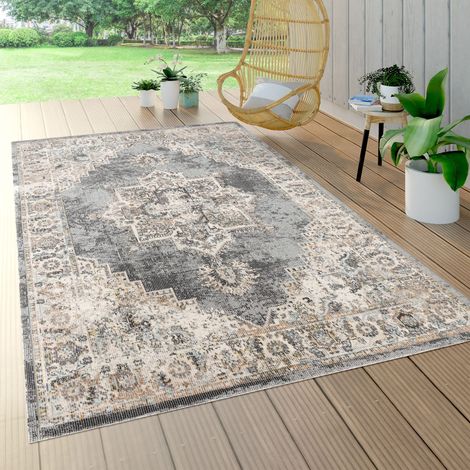 Paco Home Tappeto Per Esterno Terrazzo Cucina Marocco Motivo Ornamenti Mandala Grigio Ø 160 cm tondo