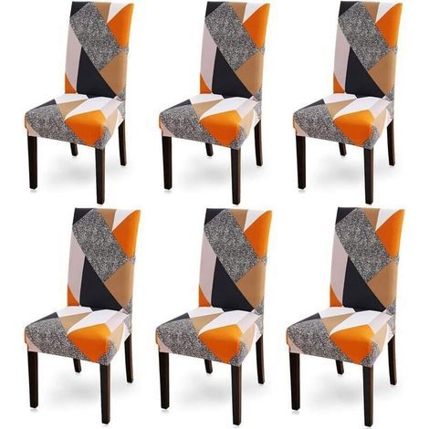 Housse de Chaise, 6 Pieces Extensible Amovible Lavable Moderne Couverture de Chaise pour Salle à Manger Slipcover-Décoration (1/4)