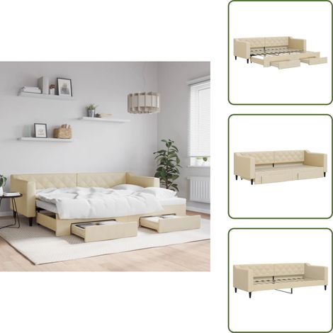 Stauraum - vidaXL Tagesbett Ausziehbar mit Schubladen Creme 80x200 cm Stoff - Schubladen