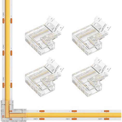 Lot de 4 connecteurs d'angle en forme de L Connecteurs non câblés transparents Convient pour bandes LED COB 2 broches 8mm Sans soudure et connecteurs d'extension terminaux (1/5)