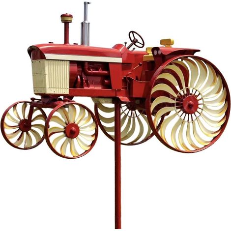 Piquet de jardin en métal rouge en forme de roue à aubes pour véhicule agricole, décoration extérieure pour pelouse avec roue tournante, 85 cm (33,46 pouces), multicolore, idéal pour décorer un parter (1/4)