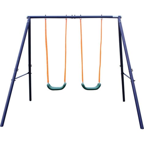 Balançoire double enfant 3 à 8 ans, structure en acier, charge 90,72 kg, pour jardin, cour ou balcon, bleu et vert, installation facile CHICFURN (1/5)