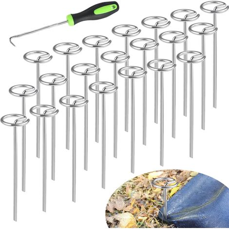 150 agrafes rondes pour toile de paillage - Piquets de jardin robustes offrant une meilleure tenue que les piquets en U pour toiles de paillage et bâches de sol (1/5)