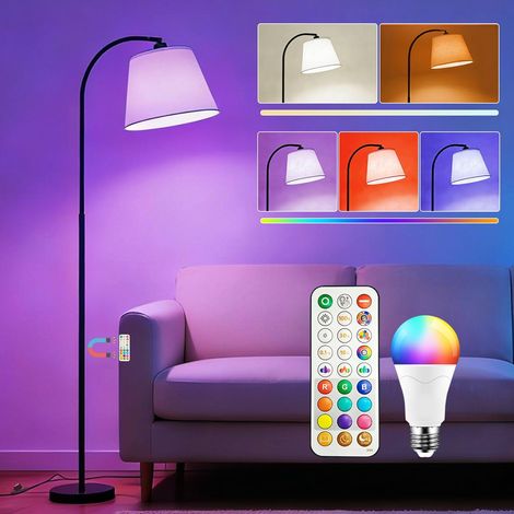 Lampadaire Arc LED sur Pied Salon avec Variateur RGB, Double commande par Télécommande et interrupteur au pied, 9 couleurs + 6 modes Dyna, 170CM Moderne (1/5)