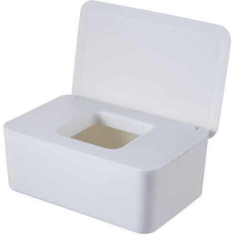 Boîte de rangement pour lingettes humides, distributeur de lingettes humides avec couvercle, boîte de lingettes humides pour couches pour bébé (blanc) (1/5)