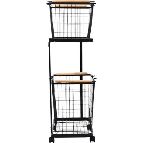 Panier à linge, design à 2 niveaux, roues pour une mobilité facile, Noir, M (1/2)