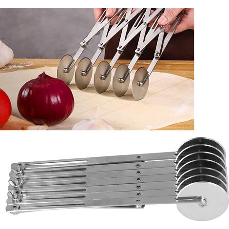 Mehrrädriger Teigschneider, Pizzaschneider, Teigschneider aus Edelstahl, Pizzaschneider zum Backen, Krustenschneider, Siebenrädriger Teigschneider (1/5)