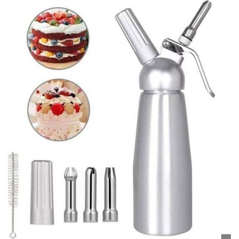 Siphon Chantilly - 500 ml - Aluminium - Pour Mousses et Garnitures Pâtissières - Avec 3 Douilles Inox - 1 Pièce (1/4)