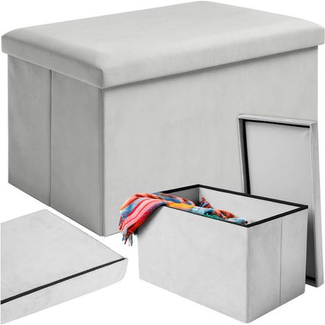 Pouf in velluto grigio, 60x30x30 cm, seduta ottomana