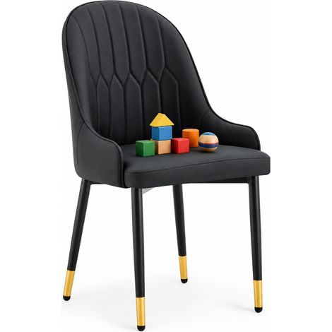 ELVMI 2er Set Esszimmerstühle, Rückenlehne mit Blitzmuster, Rutschfeste Füße, Metall und PU-Leder, Schwarz (1/5)