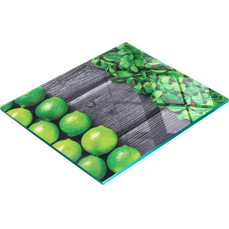 Tabla de cocina de vidrio templado con gr谩ficos decorativos color lima y menta, 60x52 cm. (1/5)