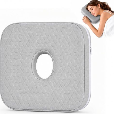 Coussin de piercing avec trou, 23 x 23 x 5 cm, coussin d'oreille pour dormeur latéral en mousse à mémoire de forme, ergonomique, anneau de sommeil pour soulager la douleur dans l'oreille (1/5)
