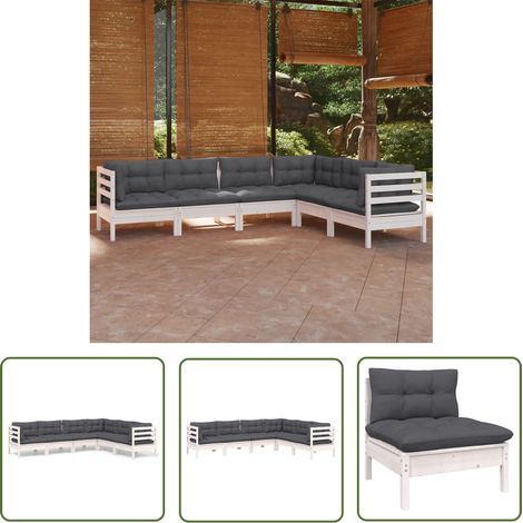 Furniture Limited - Salon de jardin 6 pcs avec coussins blanc boi (1/5)