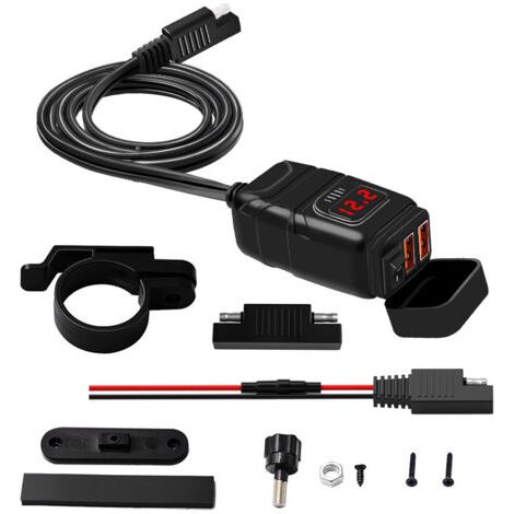 Chargeur Usb de Moto ÉTanche, Prise de Chargeur de Voiture Double USB/QC3.0, Prise USB Moto Etanche Charge Rapide avec Interrupteur et Voltmètre LED (1/5)