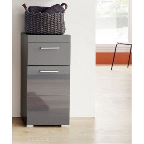 trendteam Kommode Badezimmerschrank Standschrank Badschrank Amanda Grau Glanz 37 x 79 cm