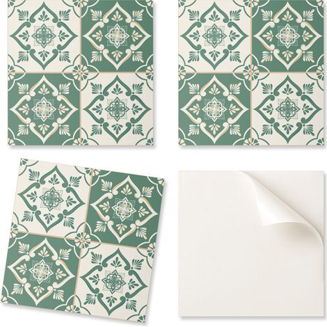 Juego de baldosas autoadhesivas de PVC con estampado floral, 9x30x30 cm.