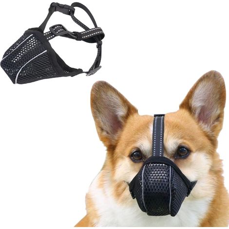 Muzzle for Medium Dogs Soft Breathable Dog Safety Muzzle to Prevent Biting Barking Chewing Reflective Nylon Pet Mask Dogs Training Muzzles for Walking Grooming Vet Visits (Black, M)