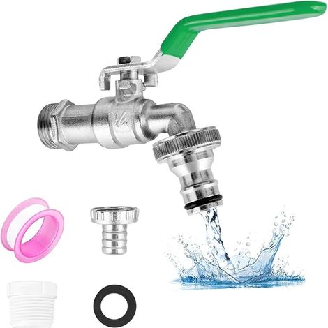 Robinet de jardin 1/2" en laiton résistant à la rouille et au gel, avec 2 raccords de tuyau, 1 bande d'étanchéité à rouleau, robinet d'arrêt anti-goutte, robinet extérieur en laiton pour (1/5)