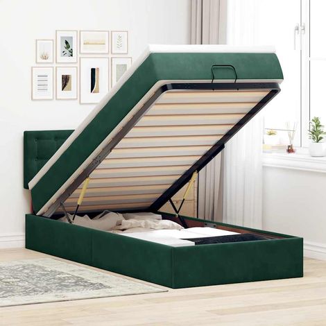 Estructura de cama otomana con colchón terciopelo verde oscuro (1/5)