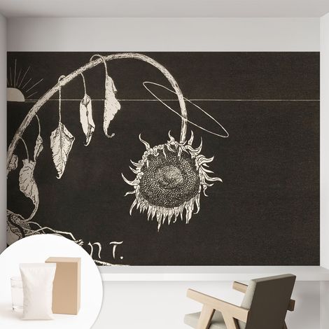 Papier peint intissé à motifs décoratifs pour salon chambre et bureau Décoration murale élégante avec colle Tournesol nostalgique 152x104 cm (1/5)