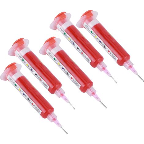 Lot de 5 tubes de 10 cc d'encre de protection UV pour soudure, durcissable à la soudure, pour circuits imprimés (PCB), rouge. (1/5)