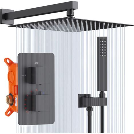 Colonna Doccia Incassata Sistema Doccia Incassabile Nera Elegante Set Doccia Termostatico con Soffione Quadrato In Ottone