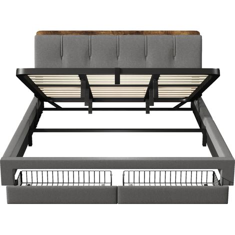 Letto contenitore imbottito 180x200 cm in lino grigio con LED, USB e USB-C (1/5)