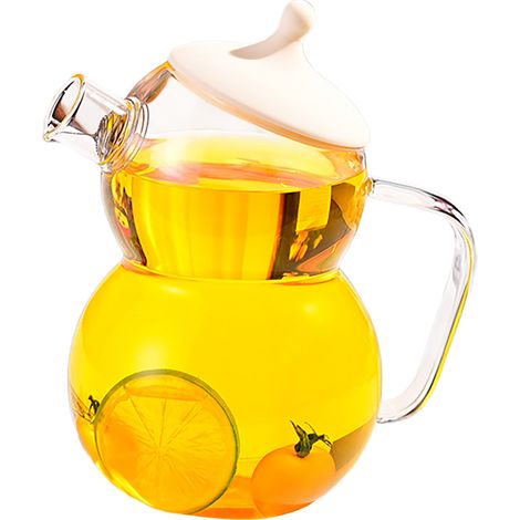 Théière en verre bonhomme de neige 1200 ml beige, borosilicate résistant chaleur, anse monobloc