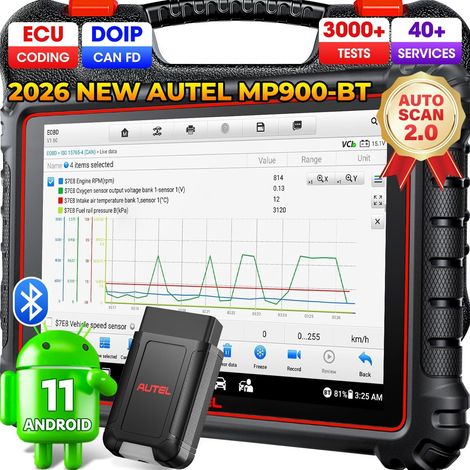 MaxiPRO MP900BT: 2026 Inalámbrico como MP900-BT KIT Codificación de ECU, OS11, más de 3000 pruebas activas, DoIP Can FD, más de 40 servicios, lectura de VIN/matrícula, nuevo modelo MP808BT Pro MP808S  (1/5)