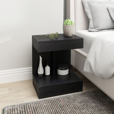 Table de Chevet avec Tiroirs et Étagère, 40x30x46 cm Noir, Table d'Appoint et de Nuit avec Rangement pour Chambre et Salon, Design Moderne (1/4)