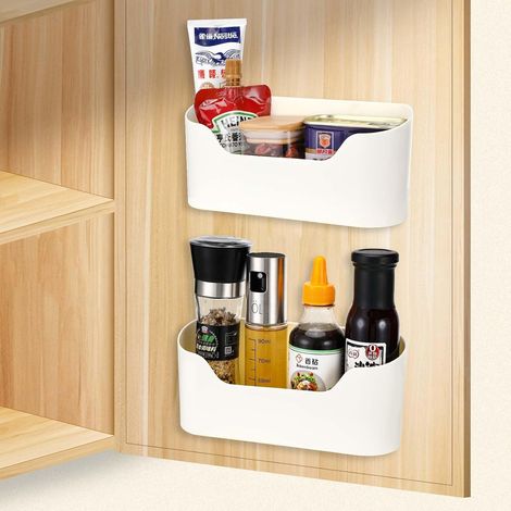 Set di 2 scatole portaoggetti da appendere all'anta del mobile da cucina, autoadesive e da fissare alla parete, ideali per armadi, bagni, frigoriferi e come organizer per piccoli oggetti. (1/5)