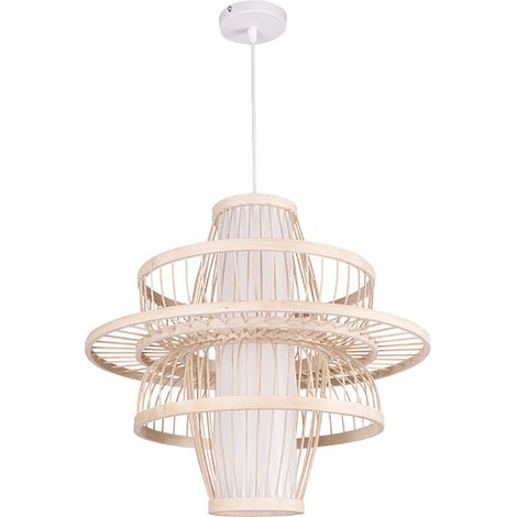 Lustre suspendu rustique tressé, ampoule E27, style vintage, suspension chinoise tressée pour la décoration intérieure. (1/5)