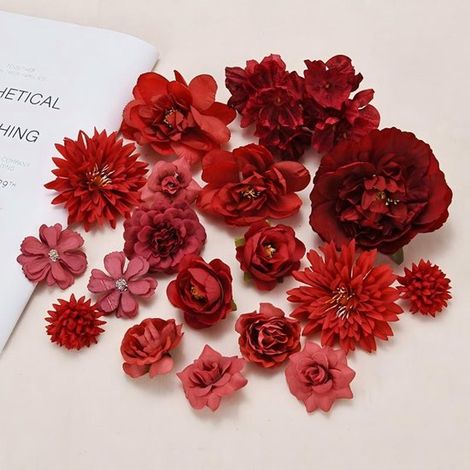 Un set di fiori artificiali, composto da teste di fiori artificiali per decorazione, fiori realistici per decorazione di torte, arancioni (1/2)