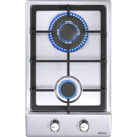 Iseasy – Plaque de cuisson gaz 2 feux – Encastrable en acier inoxydable – Brûleurs 3.3 kW et 1 kW – Allumage par impulsion – Sécurité thermocouple (1/5)